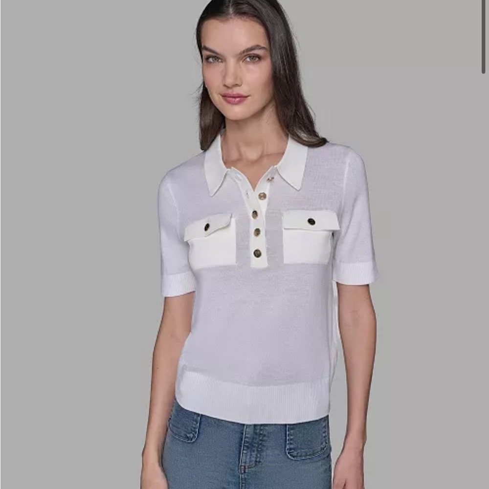 KARL LAGERFELD PARIS
Women's Short-Sleeve Button-Front Sweater